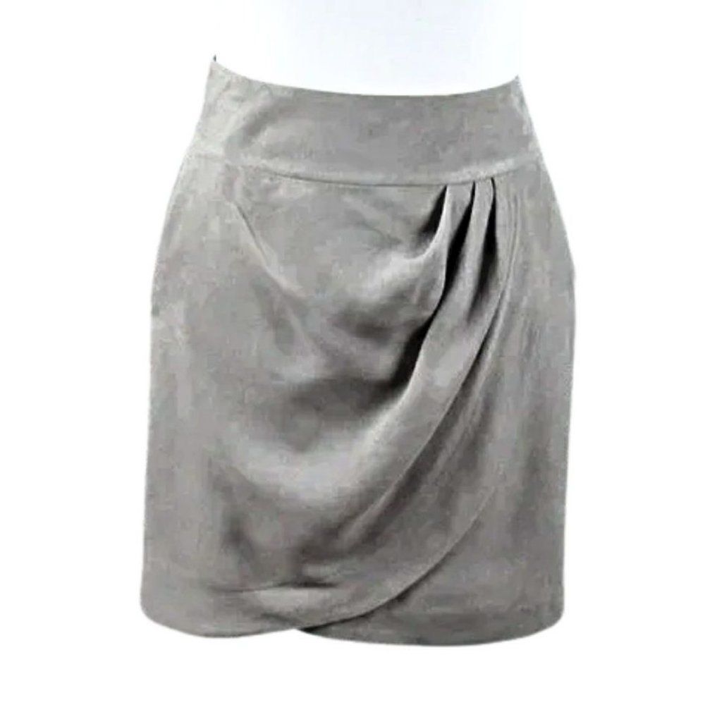 Mini Skirt Silk Side Zipper Faux Wrap Side Ruching Pockets Gray Women's Size 0